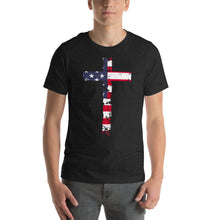 Load image into Gallery viewer, Distressed American Flag Cross T-shirt
